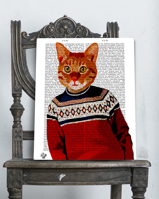 Cat in Ski Sweater, Book Print, Art Print, Wall Art