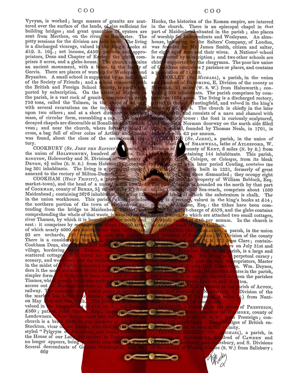 Army Rabbit Color Pages Military Rabbit in Red, Antiquarian Book Prints, Art Print, Wall Art ...