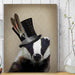 Steampunk Badger in Top Hat, Art Print, Canvas Wall Art | Print 18x24inch