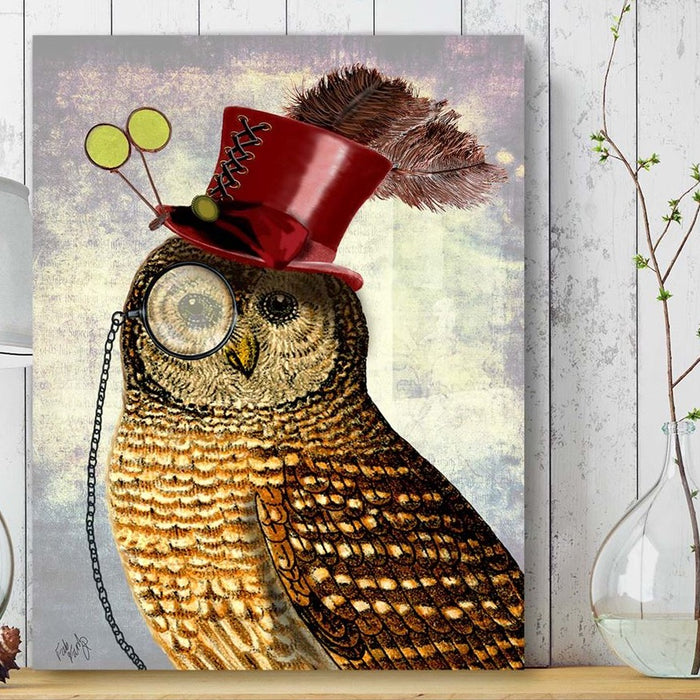 Owl With Top Hat, Bird Art Print, Wall Art | Print 18x24inch