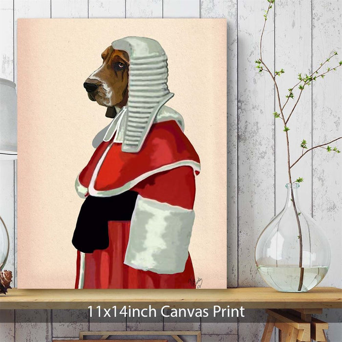 Basset Hound Judge, Portrait, Dog Art Print, Wall art | Framed White