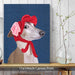 Greyhound with Red Woolly Hat, Dog Art Print, Wall art | Framed White
