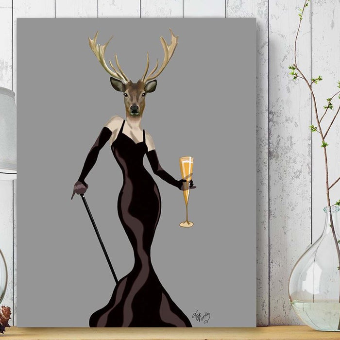 Glamour Deer in Black, Art Print, Canvas Wall Art | Canvas 18x24inch