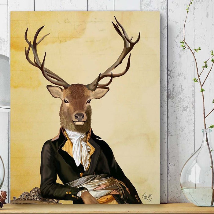 Deer and Chair, Portrait, Art Print, Canvas Wall Art | Canvas 18x24inch