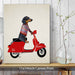 Dachshund on a Moped, Dog Art Print, Wall art | Framed White