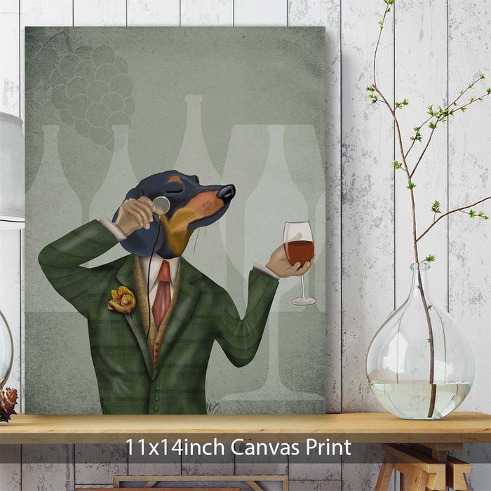 Dachshund Wine Snob, Dog Art Print, Wall art | Canvas 11x14inch