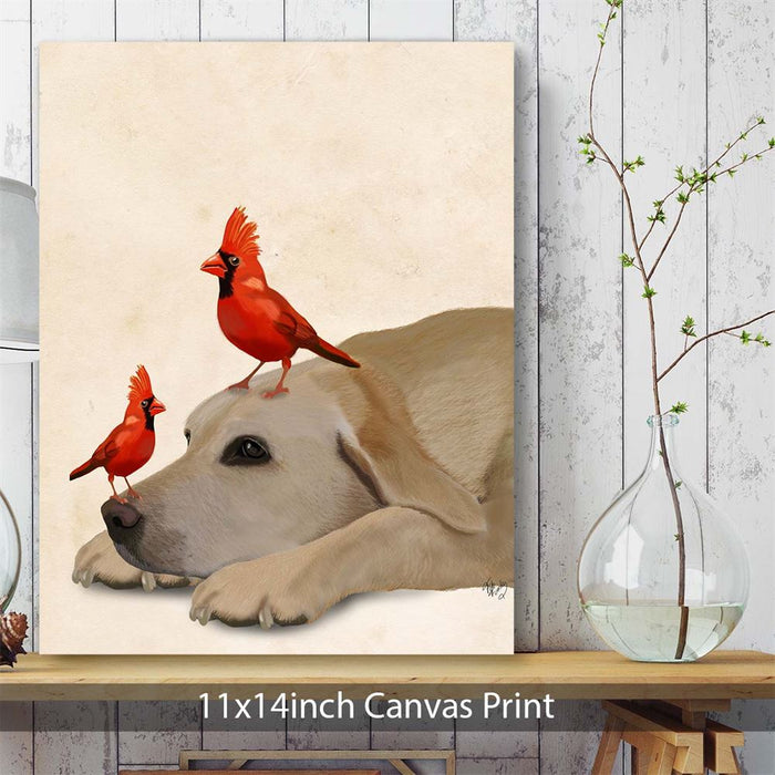 Labrador with Red Birds, Dog Art Print, Wall art | Canvas 11x14inch