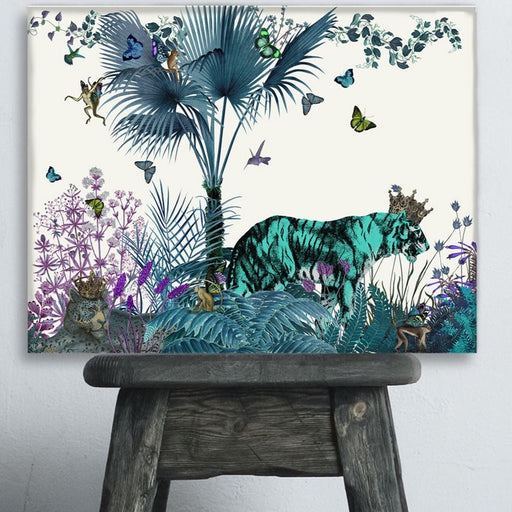 Blue Tiger in Tropical Jungle, Art Print, Canvas Wall Art