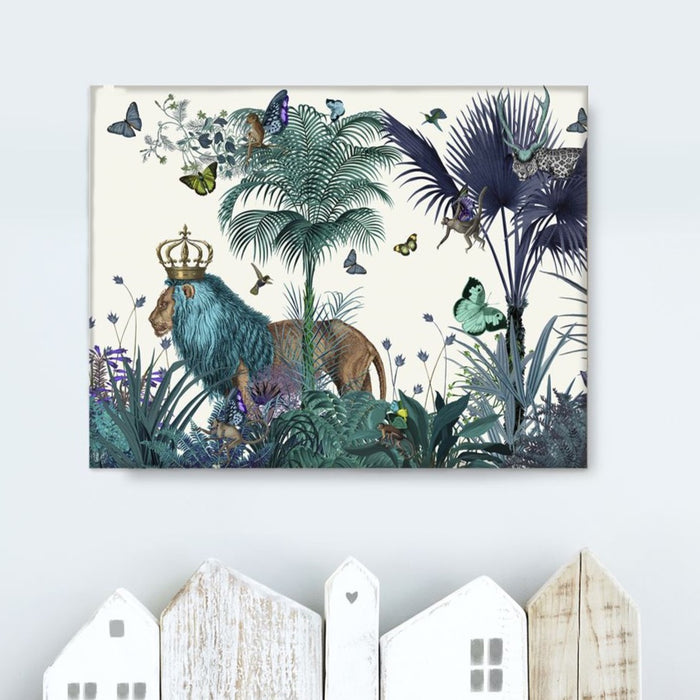 Blue Lion in Tropical Jungle, Art Print, Canvas Wall Art | Canvas 18x24inch