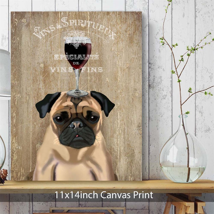 Pug, Dog Au Vin, Dog Art Print, Wall art | Canvas 11x14inch