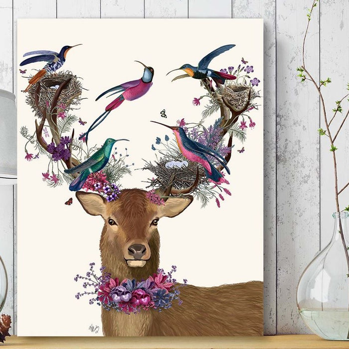 Deer Birdkeeper, Tropical Bird Nests, Art Print | Print 18x24inch