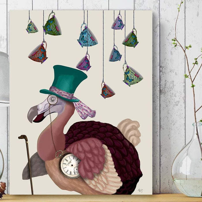 Dodo with Hanging Teacups, Art Print, Canvas Wall Art
