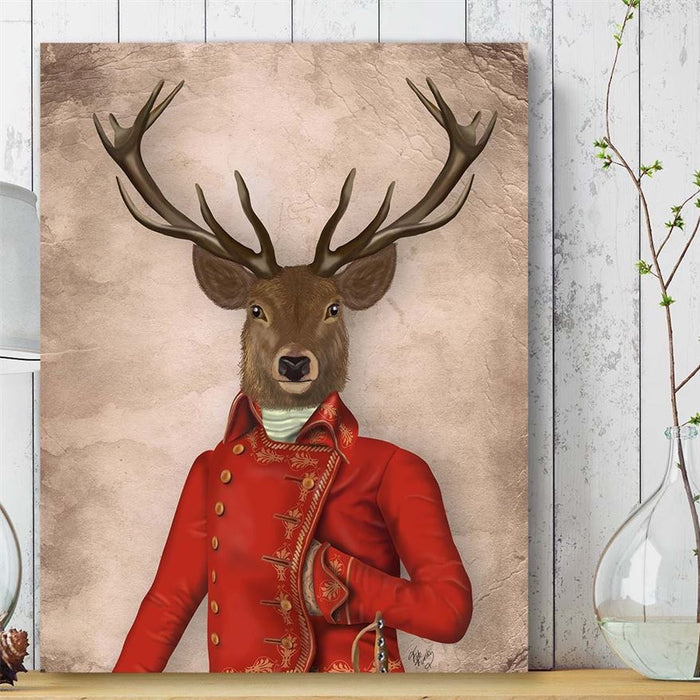 Deer in Red and Gold Jacket, Portrait, Art Print | Print 18x24inch