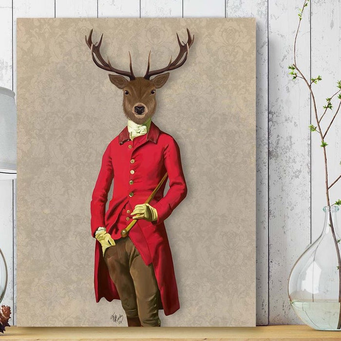 Deer in Fuchsia Jacket, Art Print, Canvas Wall Art | Print 18x24inch