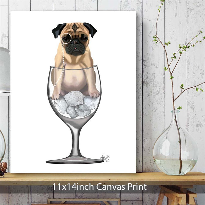 Pug in Wine Glass, Dog Art Print, Wall art | Canvas 11x14inch