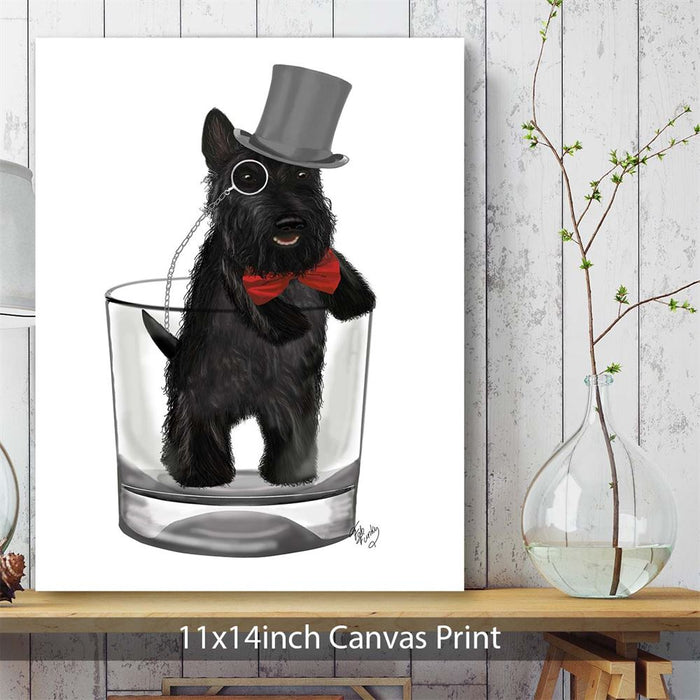 Scottish Terrier in Whisky Tumbler, Dog Art Print, Wall art | Canvas 11x14inch