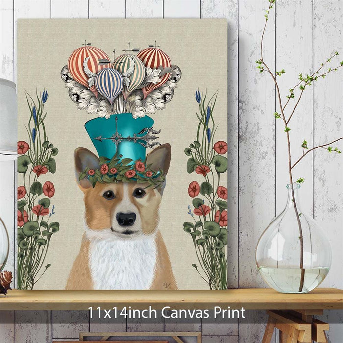 Corgi Milliners Dog, Dog Art Print, Wall art | Canvas 11x14inch