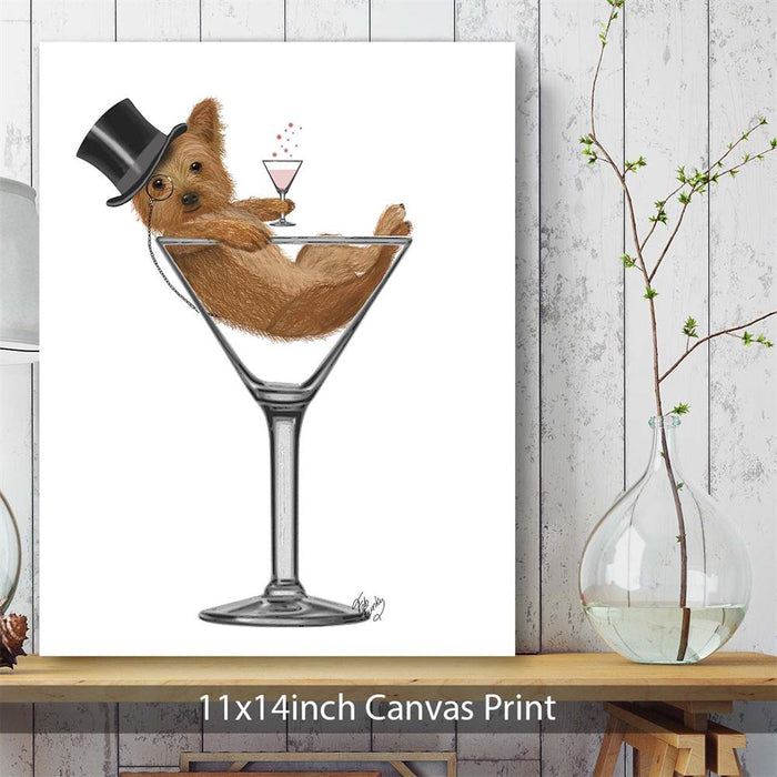 Yorkshire Terrier in Martini Glass, Dog Art Print, Wall art | Canvas 11x14inch