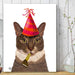 Tortoiseshell Cat, Party Hat, Art Print, Canvas Wall Art