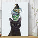 Black Cat with Teacups and Blackbird, Art Print