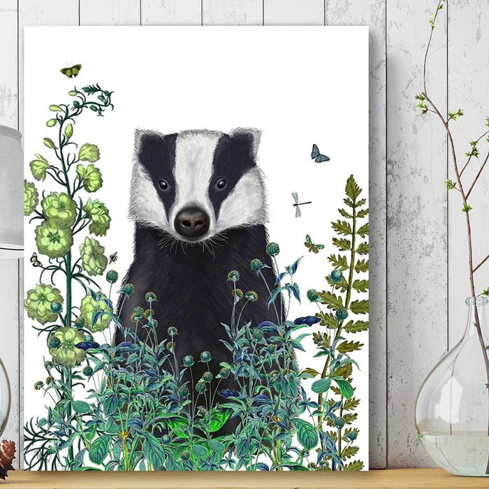 Badger In The Garden, Animal Art Print, Wall Art | Canvas 11x14inch