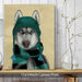 Husky in Hat and Scarf, Dog Art Print, Wall art | Canvas 11x14inch
