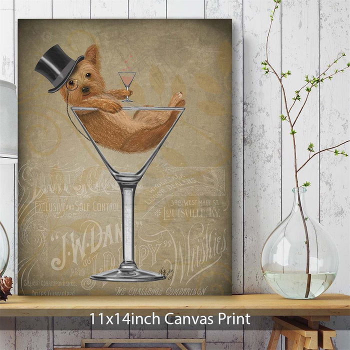 Yorkshire Terrier in Martini Glass - Gold, Dog Art Print, Wall art | Canvas 11x14inch