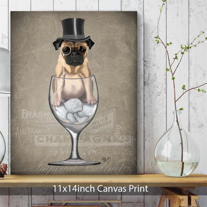 Pug in Wine Glass - Beige, Dog Art Print, Wall art | Canvas 11x14inch