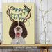 Brown Springer Spaniel and Antlers, Dog Art Print, Wall art | Canvas 11x14inch