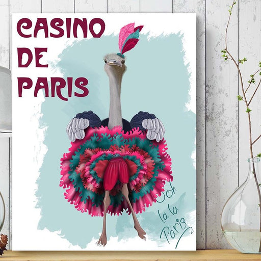 Ostrich, Can Can in Pink and Turquoise, Art Print | Print 24x36in