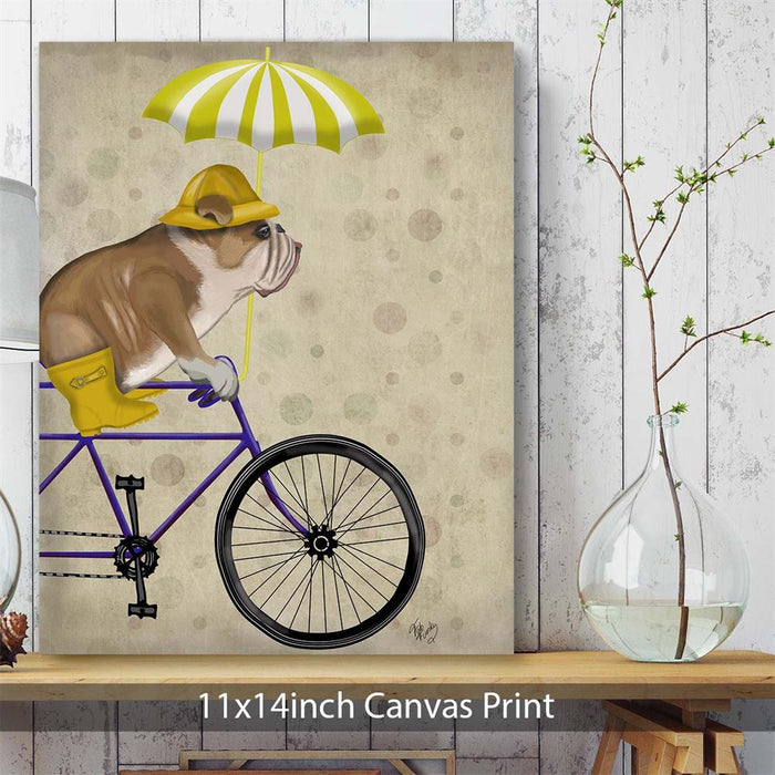 English Bulldog on Bicycle, Dog Art Print, Wall art | Canvas 11x14inch