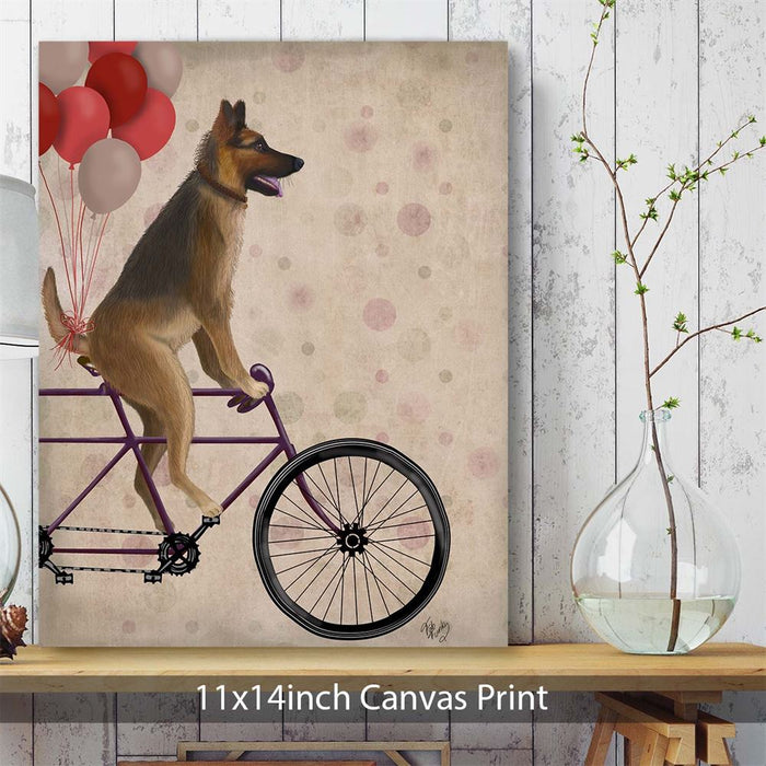 German Shepherd on Bicycle, Dog Art Print, Wall art | Canvas 11x14inch