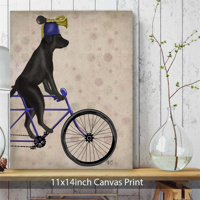 Labrador Black on Bicycle, Dog Art Print, Wall art | Canvas 11x14inch