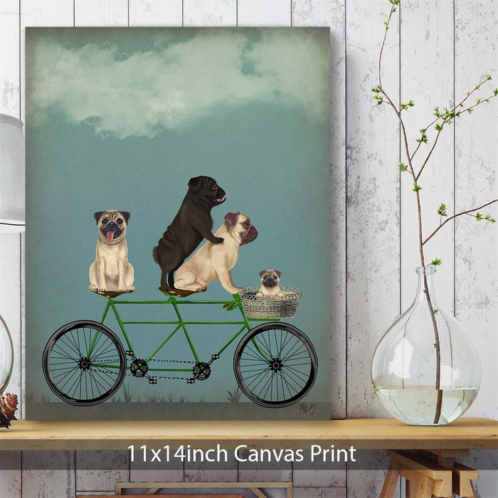 Pug Tandem, Dog Art Print, Wall art | Canvas 11x14inch