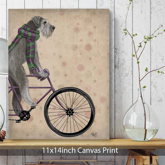 Schnauzer on Bicycle, Grey, Dog Art Print, Wall art | Canvas 11x14inch