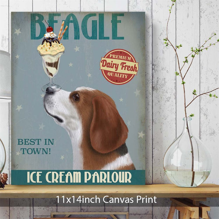 Beagle Ice Cream, Dog Art Print, Wall art | Canvas 11x14inch