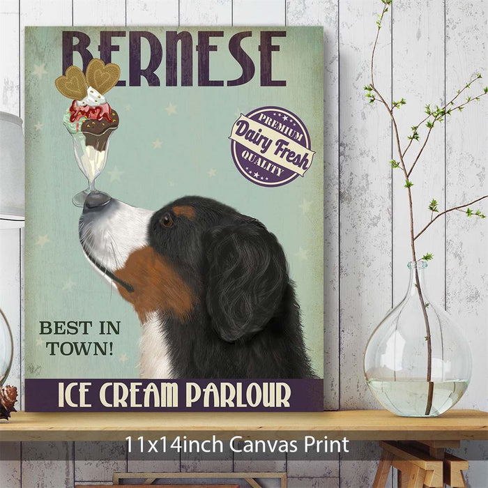 Bernese Ice Cream, Dog Art Print, Wall art | Canvas 11x14inch