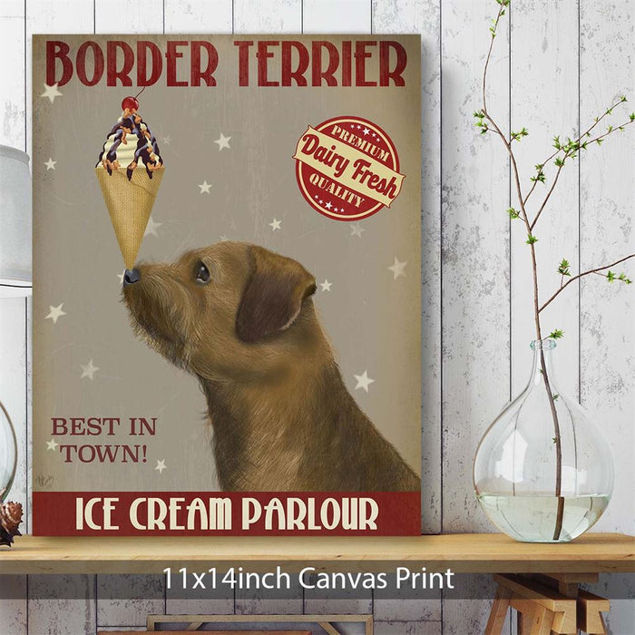 Border Terrier Ice Cream, Dog Art Print, Wall art | Canvas 11x14inch