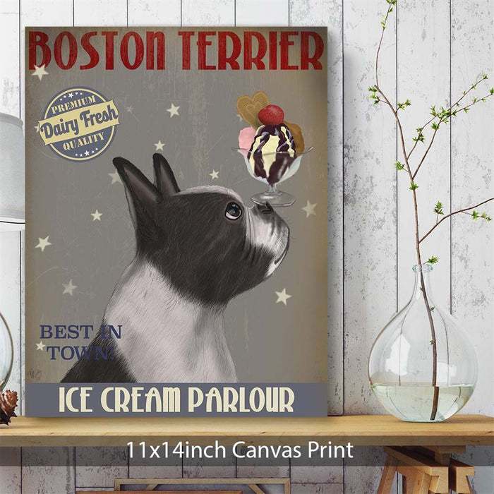 Boston Terrier Ice Cream, Dog Art Print, Wall art | Canvas 11x14inch