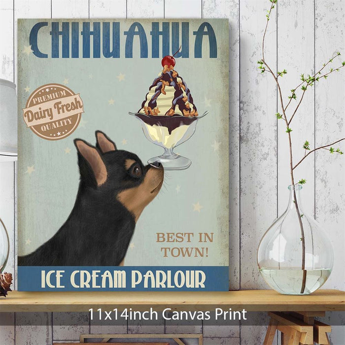Chihuahua, Black and Ginger, Ice Cream, Dog Art Print, Wall art | Canvas 11x14inch