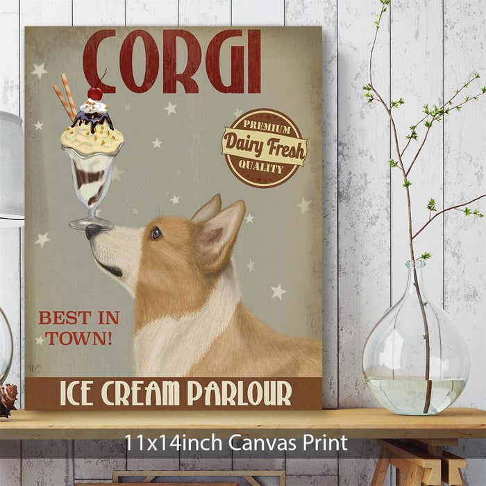 Corgi, Tan, Ice Cream, Dog Art Print, Wall art | Canvas 11x14inch