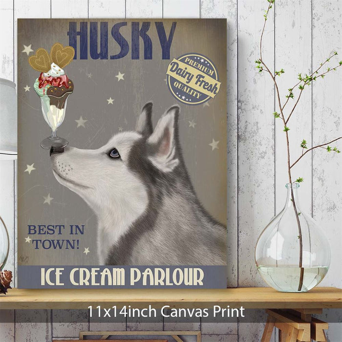Husky Ice Cream, Dog Art Print, Wall art | Canvas 11x14inch