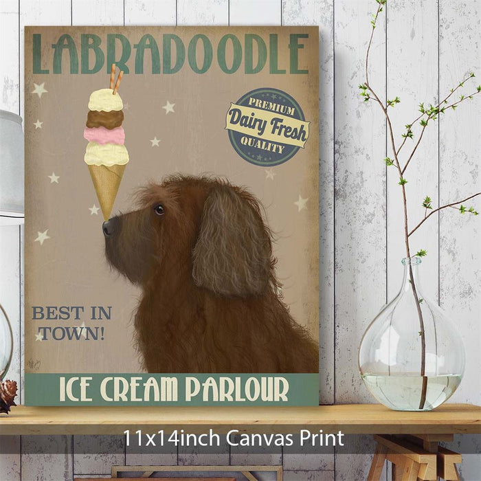 Labradoodle, Brown, Ice Cream, Dog Art Print, Wall art | Canvas 11x14inch