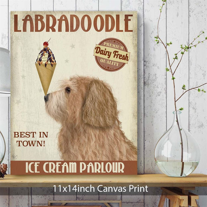 Labradoodle, Golden, Ice Cream, Dog Art Print, Wall art | Canvas 11x14inch