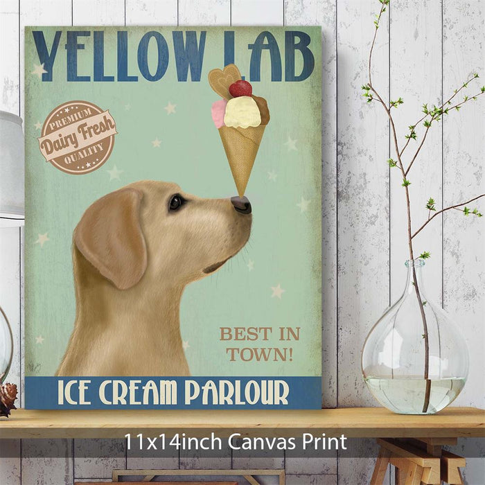 Labrador Yellow Ice Cream, Dog Art Print, Wall art | Canvas 11x14inch