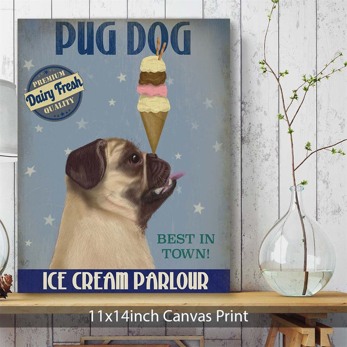 Pug, Fawn, Ice Cream, Dog Art Print, Wall art | Canvas 11x14inch