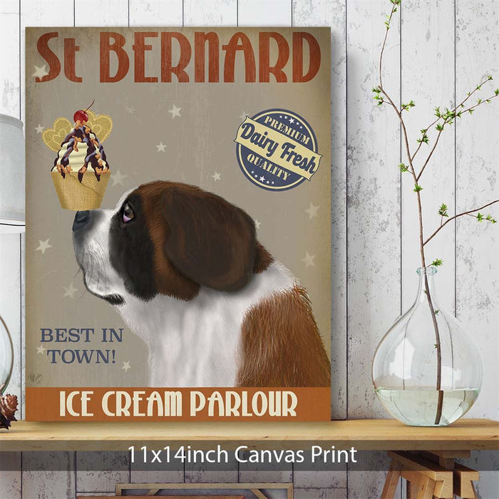 St Bernard Ice Cream, Dog Art Print, Wall art | Canvas 11x14inch