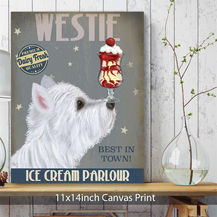 Westie Ice Cream, Dog Art Print, Wall art | Canvas 11x14inch