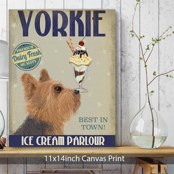 Yorkshire Terrier Ice Cream, Dog Art Print, Wall art | Canvas 11x14inch