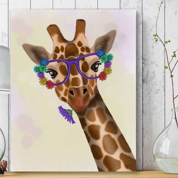 Giraffe and Flower Glasses 1, Art Print, Canvas Wall Art